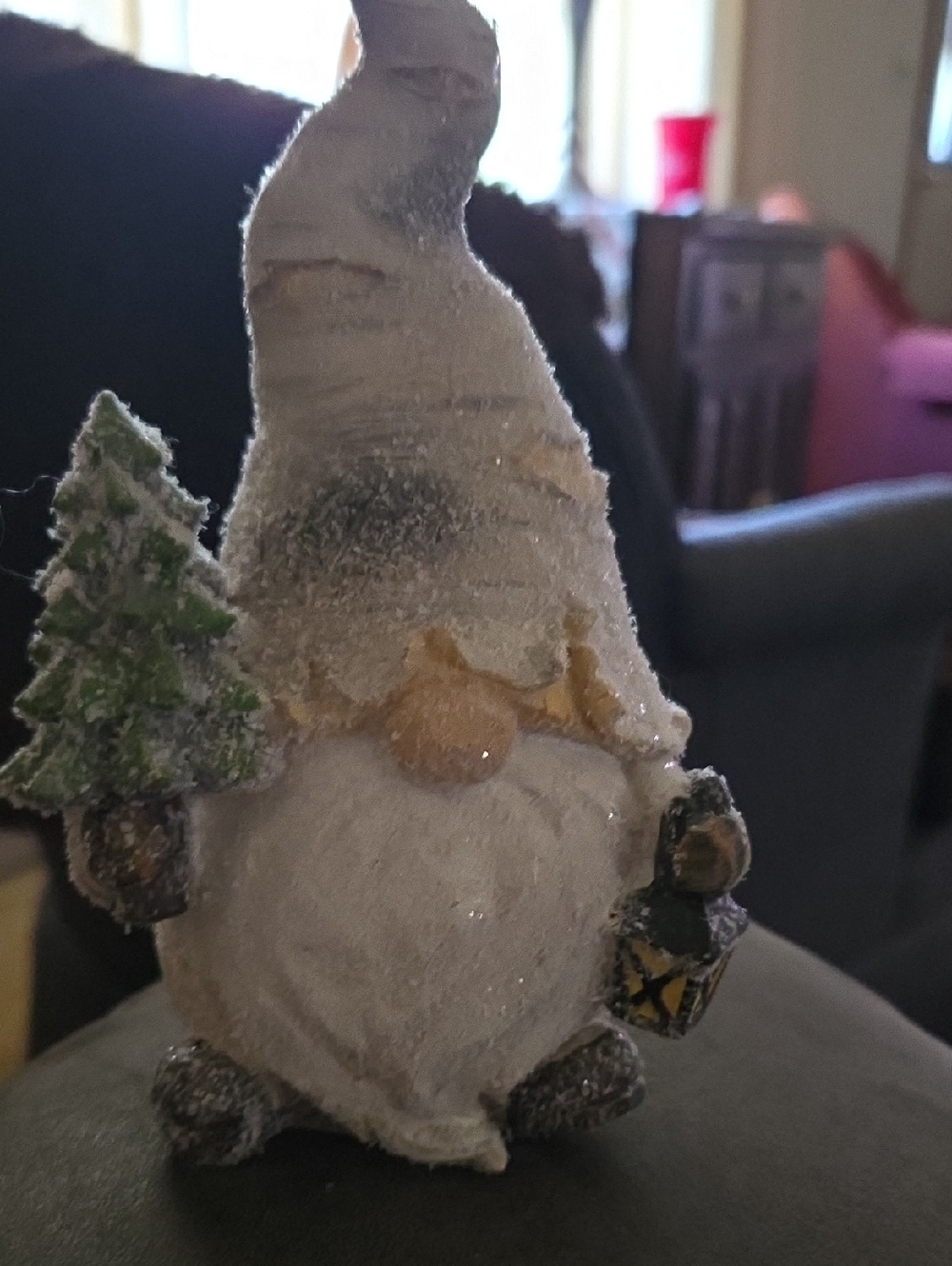 Hobby Lobby White Glitter Gnome with Green Tree